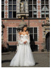 Beaded Ivory Lace Tulle Fairytale Wedding Dress With Detachable Sleeves